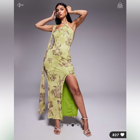 ASOS design green wrap neck detail maxi dress with slit - Picture 3 of 5